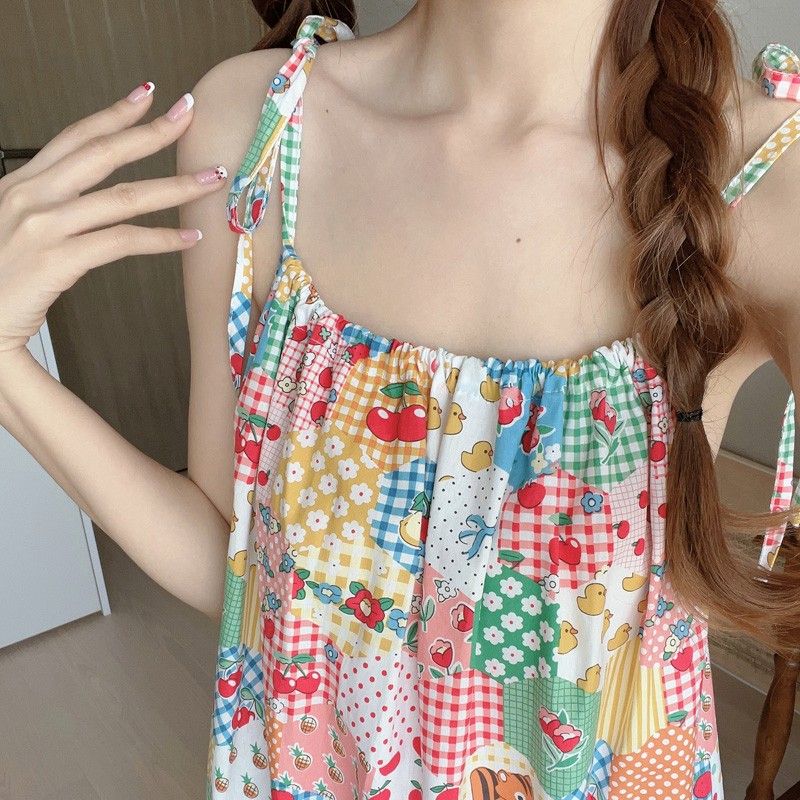 碎花吊帶連衣裙女夏季2025新款甜美減齡獨特超好看拼接花邊長裙子