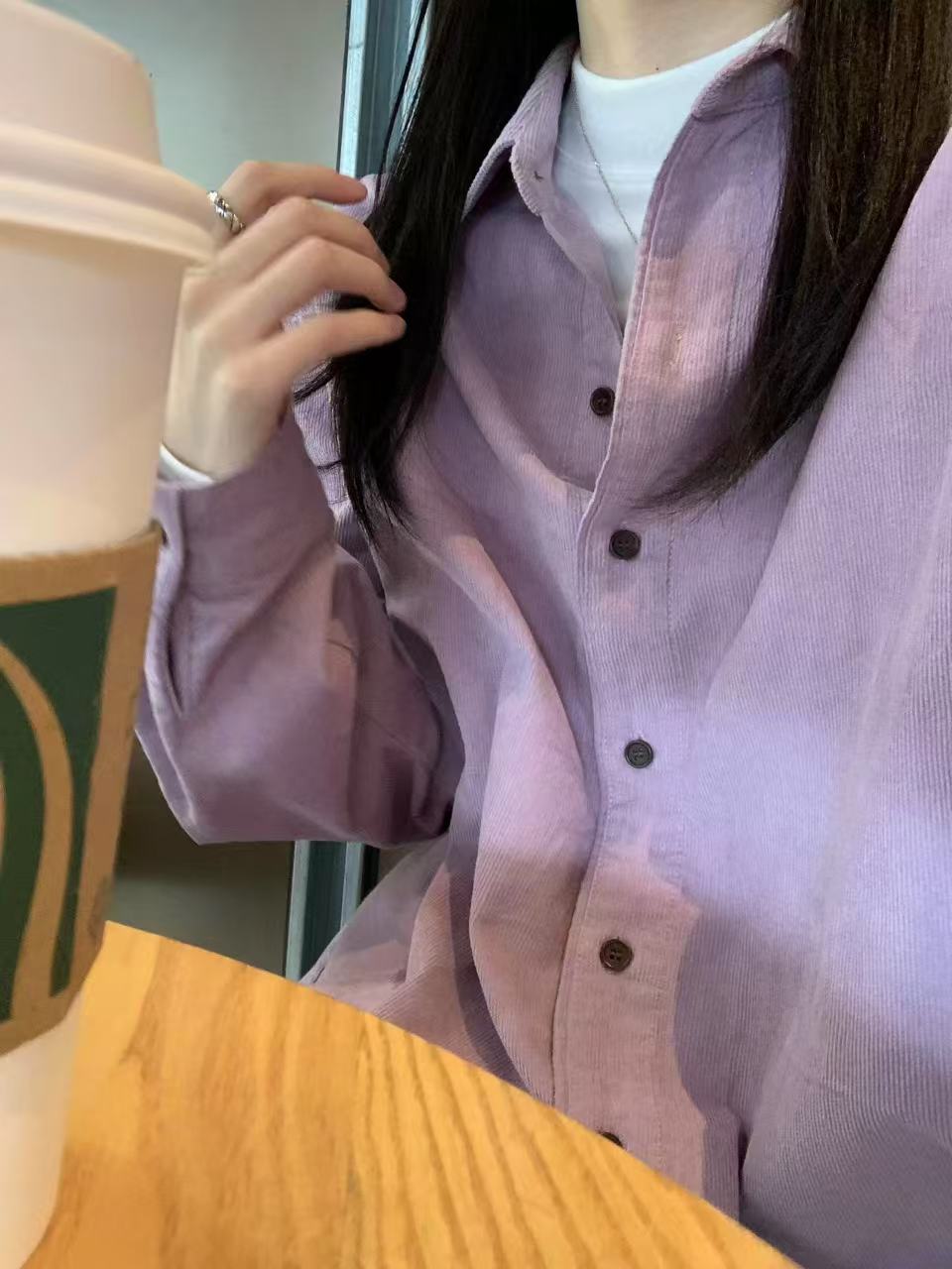 法式復古香芋紫燈芯絨襯衫女秋冬新款韓版寬鬆休閒內搭疊穿襯衣潮