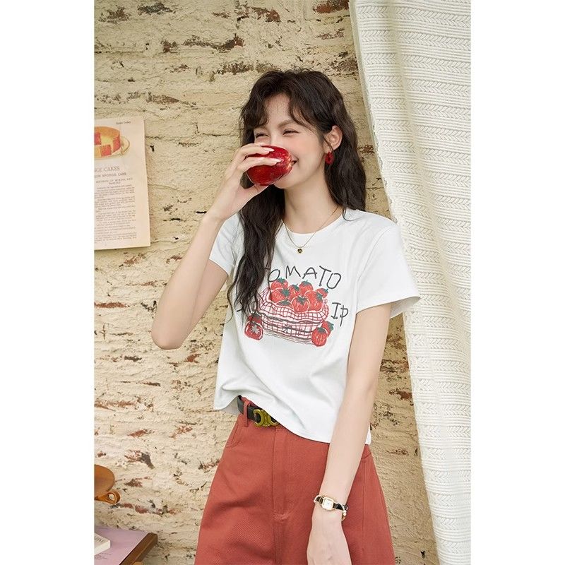 Short printed cute short-sleeved T-shirt for women's summer round neck top