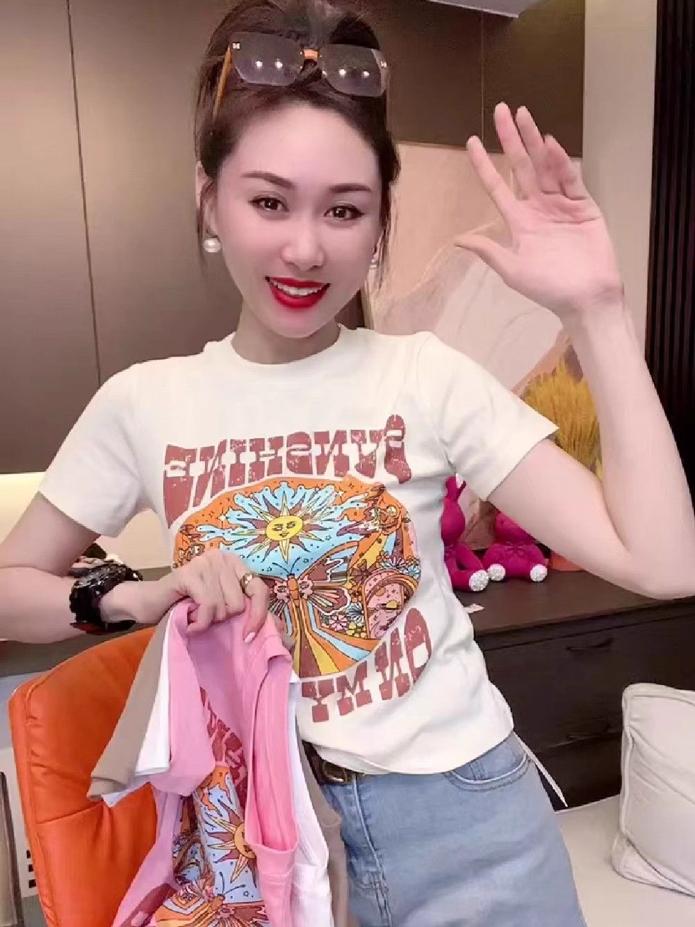 Short printed cute short-sleeved T-shirt for women's summer round neck top