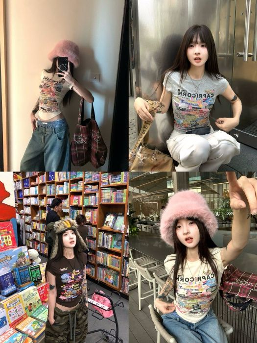 260克人棉 卡通印花短袖T恤女夏季新款修身收腰緊身短款圓領上衣