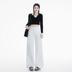 Real shot of 2025 spring fashion trend casual pants for women high waist drooping wide-leg pants