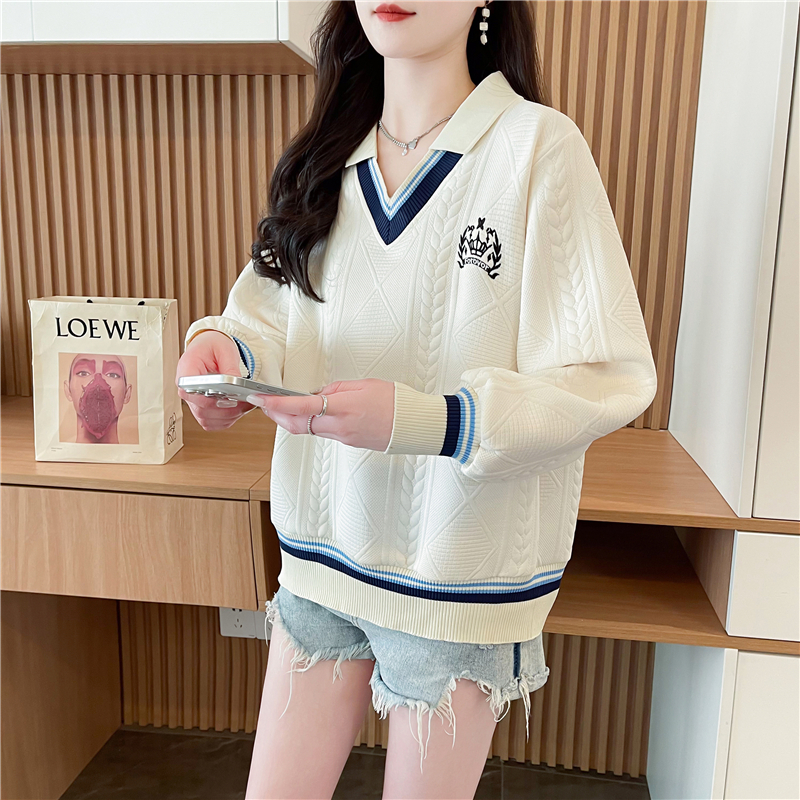 Real shot original jacquard fake two-piece large-size women's spring and autumn thin long-sleeved sweatshirt women's loose design top