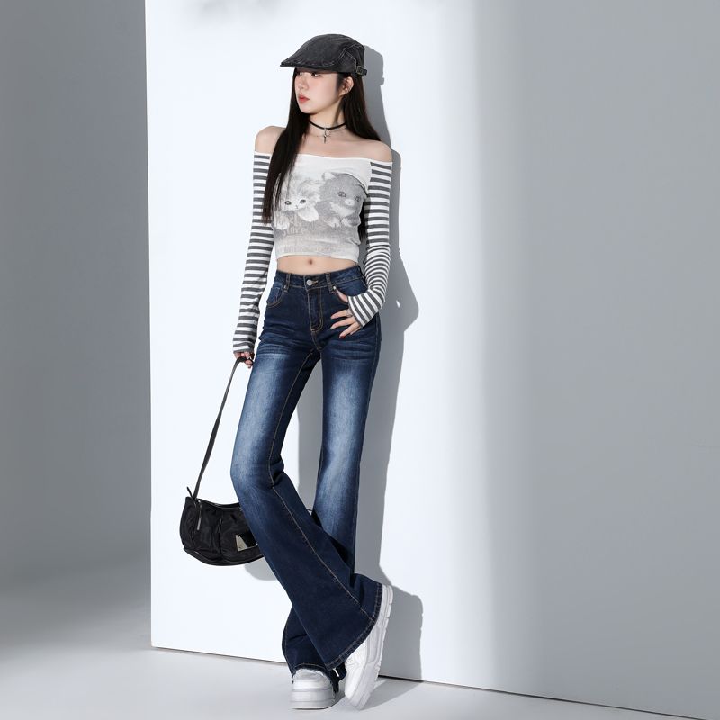 Real shot of 2025 spring hot girl bell-bottom pants versatile stretch slim fit jeans for women