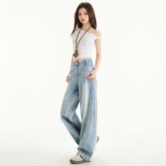 Real shot of 2025 spring fashion trend casual pants for women high waist drooping wide-leg pants