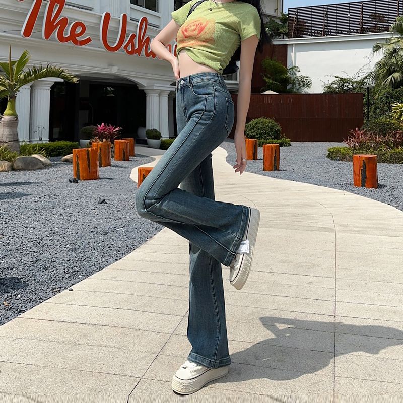 Real shot of 2025 spring Korean version of slim, loose and versatile high-waisted micro-flare pants