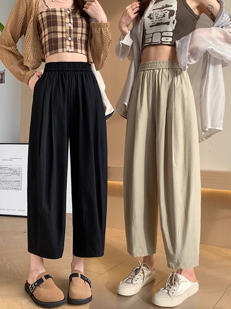 Women's Summer Thin Loose Fitting Slimming Hanlon Cabbage Pants, Short Length 8-Piece Pants, Casual Banana Pants