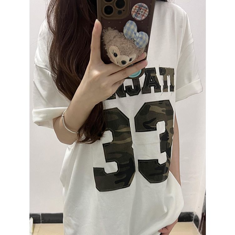Korean chic pure cotton patch embroidery short-sleeved T-shirt for women Korean style loose versatile top trendy summer new style