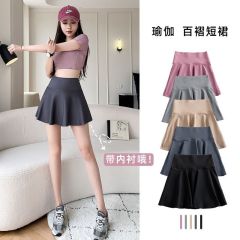 Women's summer high waist belly-closing yoga running exercise fitness safety anti-exposure skirt A-line pleated skirt