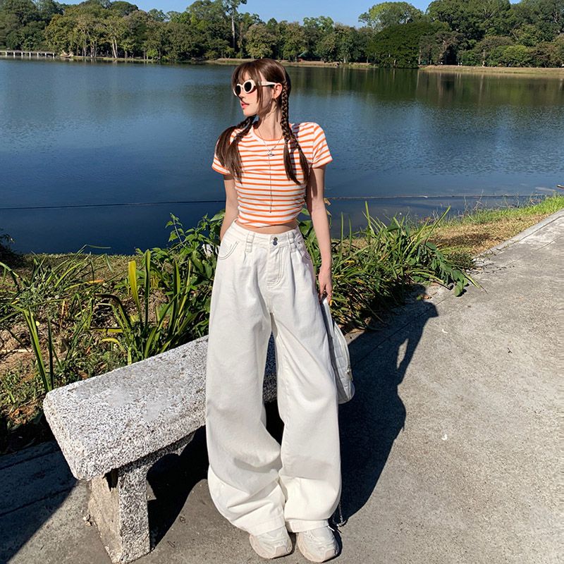 Real shot of 2025 spring fashion trend casual pants for women high waist drooping wide-leg pants