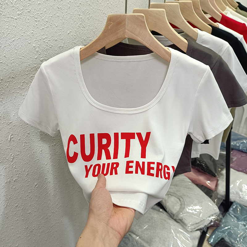 Real photo of pure cotton ribbed summer short-sleeved T-shirt for women slim short half-sleeved hot girl top