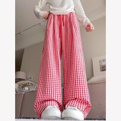 多巴胺格子褲子女春秋2025新款夏季慵懶風休閒褲顯瘦小個子闊腿褲