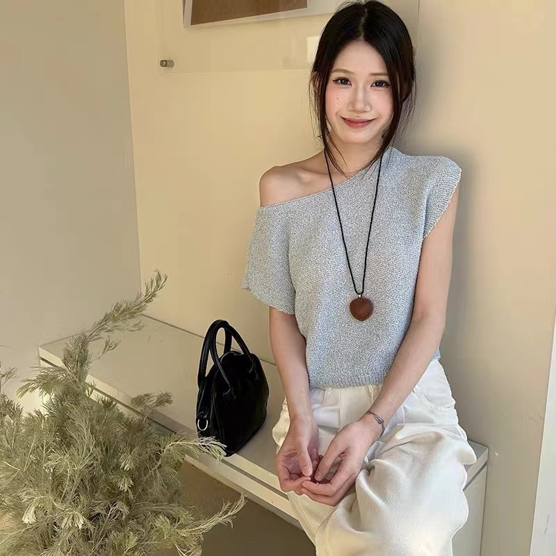 韓系經典百搭純色圓領針織衫上衣女夏季新款寬鬆顯瘦短袖T恤