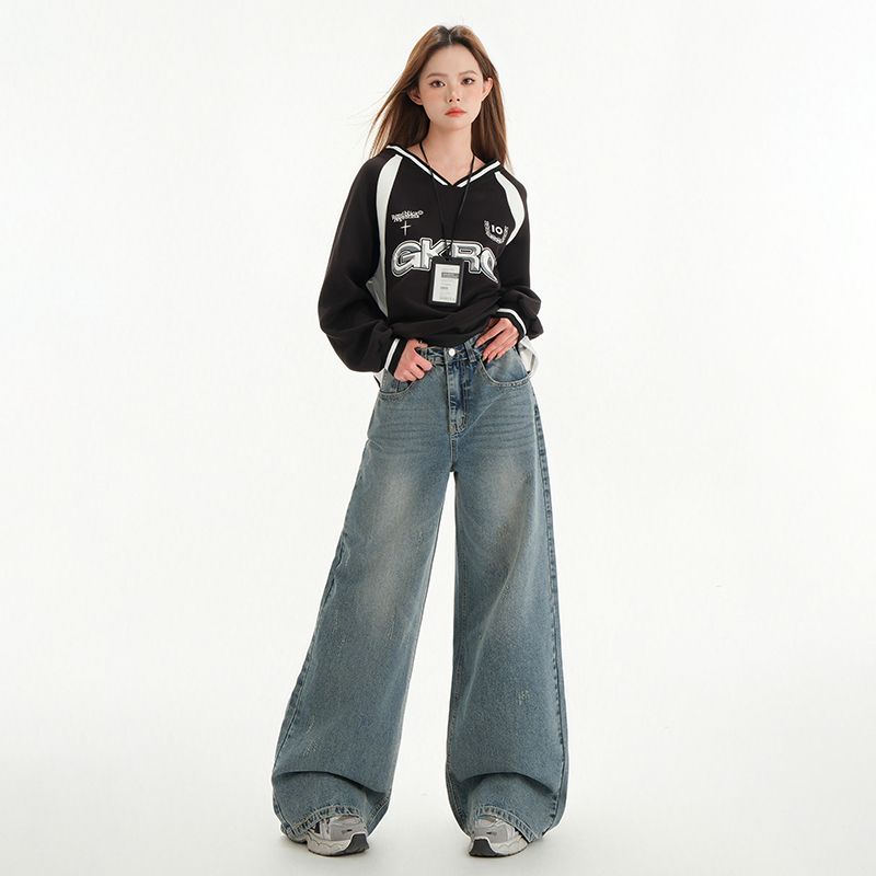 Real shot of 2025 spring Korean version of slim, loose, versatile straight and draped floor pants