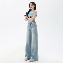 Real shot of 2025 spring Korean version of slim, loose, versatile straight and draped floor pants