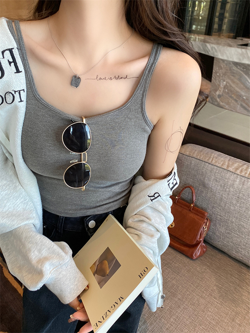 磨毛背心女冬季加厚保暖帶胸墊吊帶內衣一體文胸打底內搭上衣