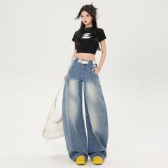Real shot of 2025 spring fashion trend casual pants for women high waist drooping wide-leg pants