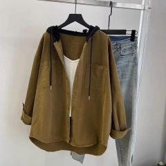 胖MM新款寬鬆大碼復古休閒連帽襯衫女春秋季中長款百搭外套ins潮