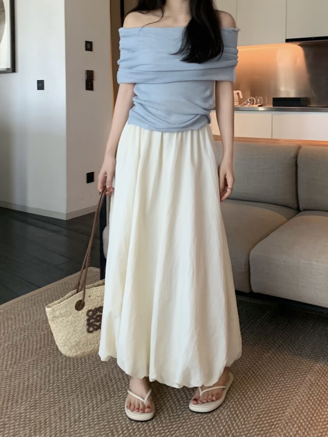 白色半身裙女夏季2025新款高腰a字裙子半裙小個子花苞裙休閒長裙