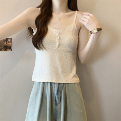 實拍  40支純棉210克92棉/8氨綸背心吊帶女碎花