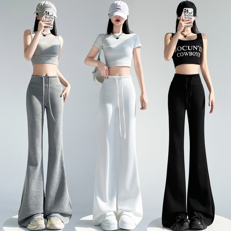 Real-life ice silk air cotton micro-flare pants for women 2025 spring and summer new high-waist draping slim drawstring straight-flare pants