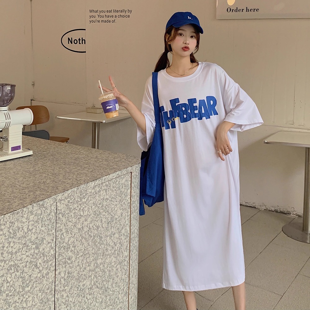 仿棉牛奶絲#特大碼女裝連衣裙胖mm夏寬鬆過膝長款裙專供外貿