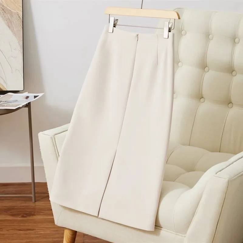 Waist-length Straight Trousers Skirt with Back Slit: Simple and Elegant Long Trousers Skirt with Draping Effect for Fall 2025