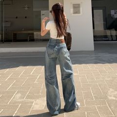Real shot of 2025 spring fashion trend casual pants for women high waist drooping wide-leg pants