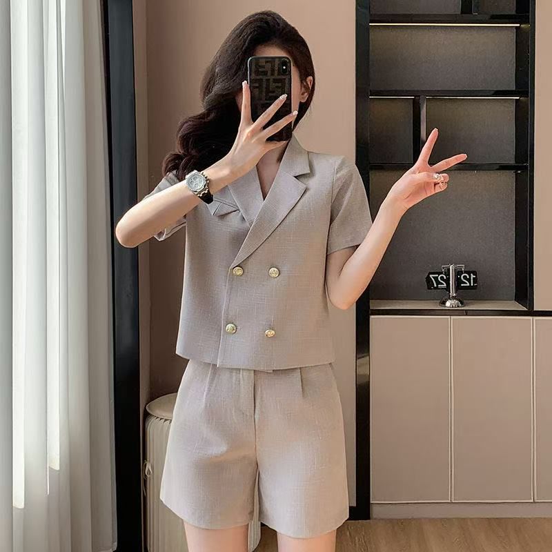 短款西裝外套女小個子薄款2025夏季新款職業西服喇叭褲套裝