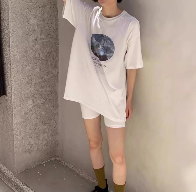 簡約字母印花白色t恤女寬鬆薄款純棉短袖韓版休閒上衣