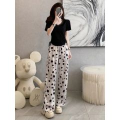 New summer ice-sensing high-waist narrow wide-leg pants for women loose and versatile draped satin polka dot straight-leg casual pants