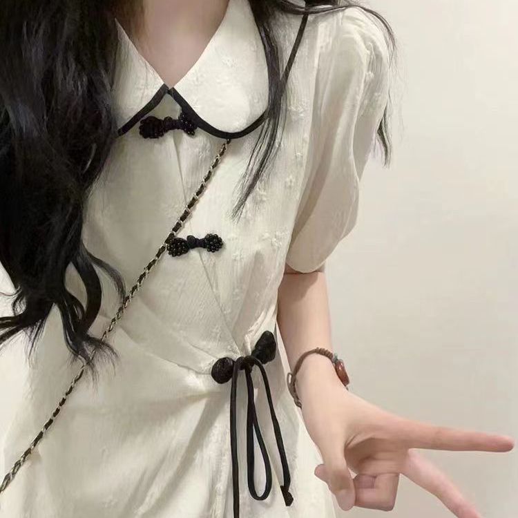 Chinese style new Chinese sweet doll collar bow splicing dress