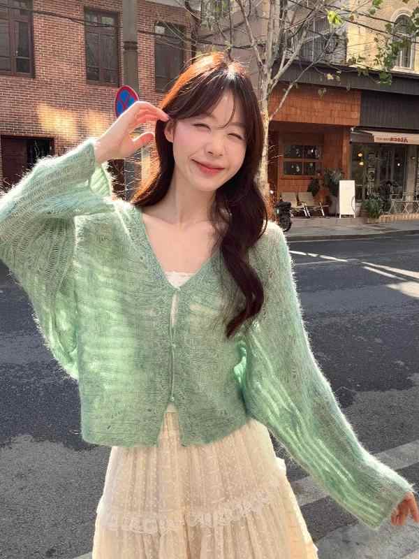 theWangs嬰駝毛羊毛針織衫開衫女2025春秋氣質毛衣顯瘦上衣小個子