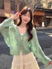 theWangs嬰駝毛羊毛針織衫開衫女2025春秋氣質毛衣顯瘦上衣小個子