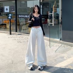 Real shot of 2025 spring fashion trend casual pants for women high waist drooping wide-leg pants