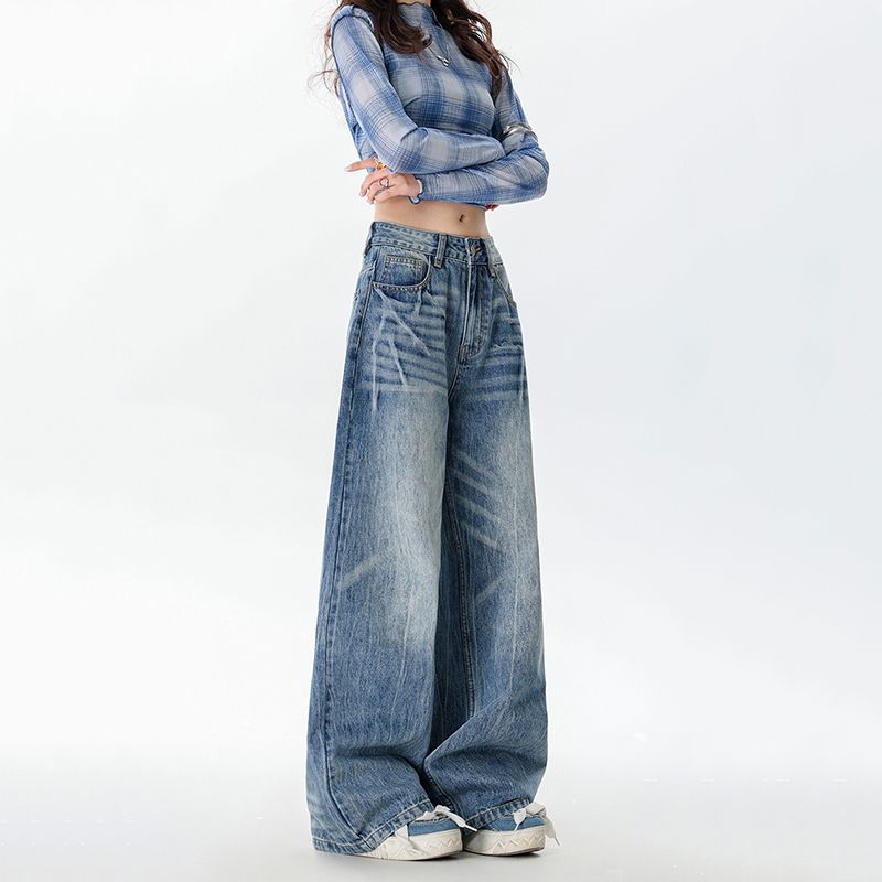 Real shot of 2025 spring Korean version of slim, loose, versatile straight and draped floor pants