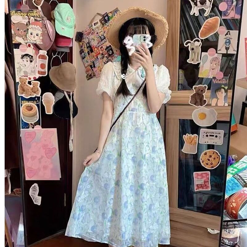 Sweet waist-hugging temperament age-reducing niche design sense fake two-piece tulip dress female student