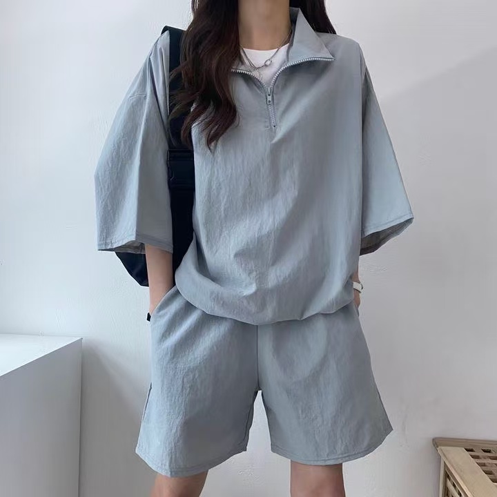 休閒運動服套裝女夏季2025新款短袖短褲校園風可愛少女跑步兩件