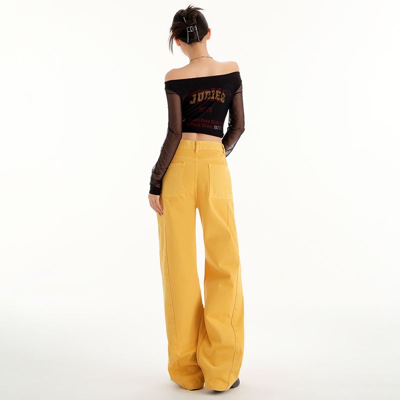 Real shot of 2025 spring fashion trend casual pants for women high waist drooping wide-leg pants