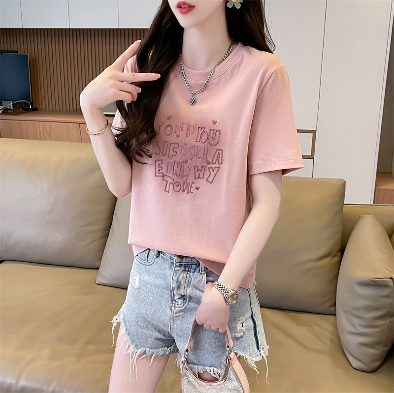 First launch real shot 40 imitation cotton 1X1 threaded T-shirt versatile short loose tops for women's fashion printed T-shirt