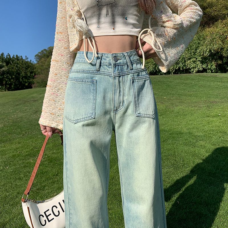 Real shot of 2025 spring fashion trend casual pants for women high waist drooping wide-leg pants