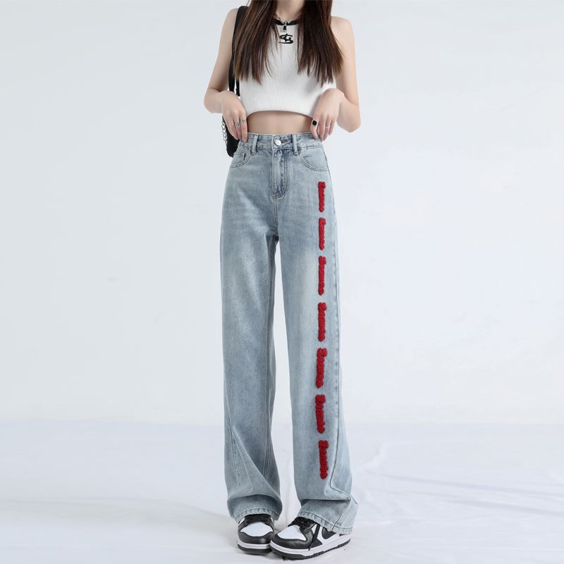 Real shot of 2025 spring American high-waist slim jeans straight wide-leg jeans women