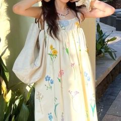 Summer beach vacation floral skirt for women's beach high-end sweet retro slim platycodon skirt