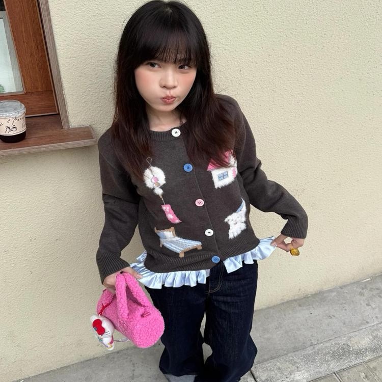 慵懶風修身針織開衫外套女秋季新款學院風毛衣顯瘦短款軟糯上衣潮