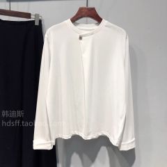 官圖25春裝新款純色假紐扣設計感寬鬆長袖T恤上衣女