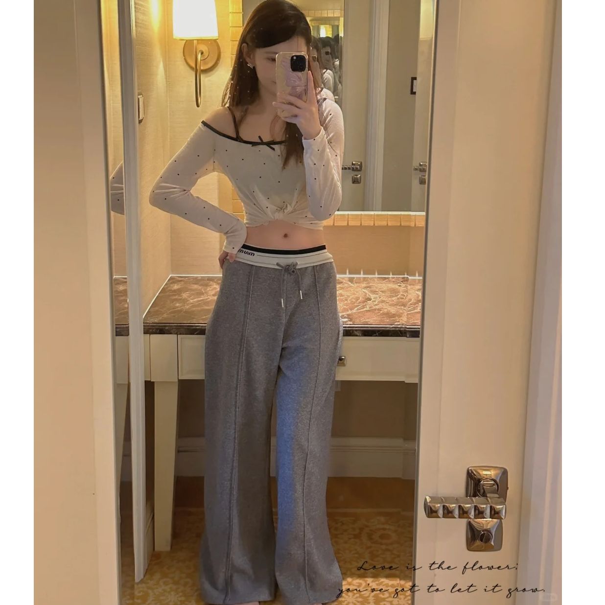 美式慵懶百搭灰色垂感休閒褲女顯瘦垂感褲寬鬆拖地衛褲潮春秋高腰