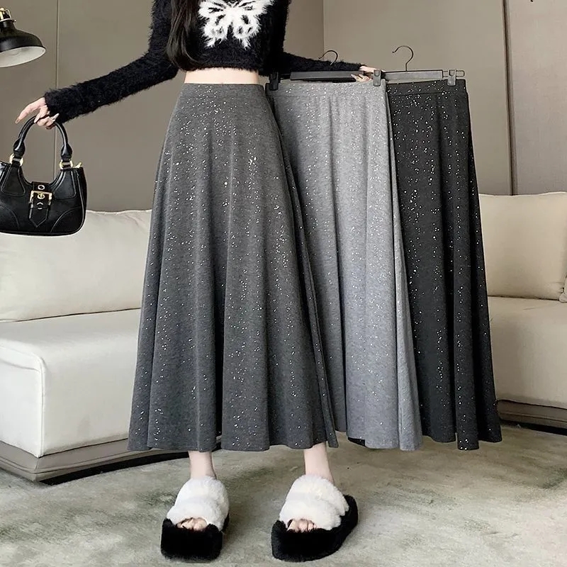 氛圍感細閃A字半身裙女早秋新款設計感小眾垂感高腰大擺裙長裙子