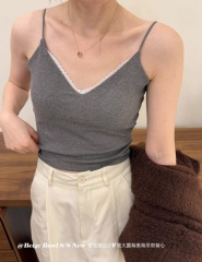 細帶蕾絲邊性感小吊帶夏薄款一體文胸小清新內搭打底背心V領