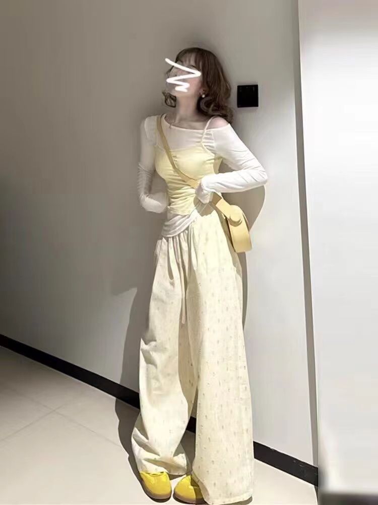 獨特别致疊穿斜肩吊帶T恤小上衣兩件套女2025春季新款