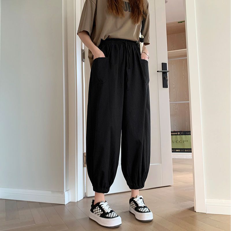 Spring and Autumn Bloomers for women in summer thin high waist slimming nine-part labor trousers loose tucked feet Harem pants for women